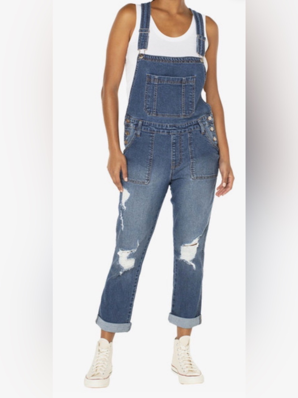 Celebrity Pink Distressed Blue Denim Overalls
